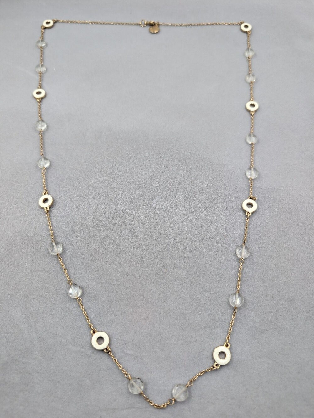 J.Crew Long Station Necklace Ivory Enamel Clear Crystal Gold Tone | M135